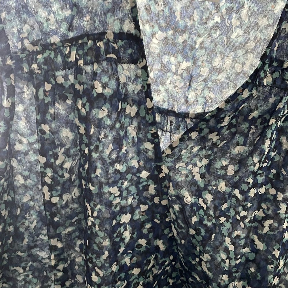 Veronica Beard Dress Anjali Ruched Blue Floral Print Silk Mini Length Womens 14 - Picture 13 of 14